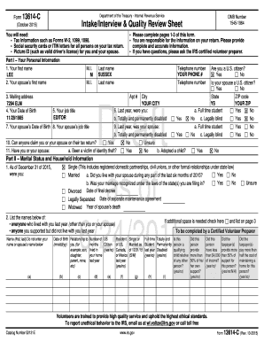 IRS Form 13614-C Intake and Quality Review Sheet