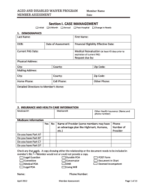 Aged and Disabled Waiver Program Assessment Form