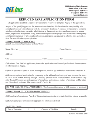 Reduced Fare Application Form