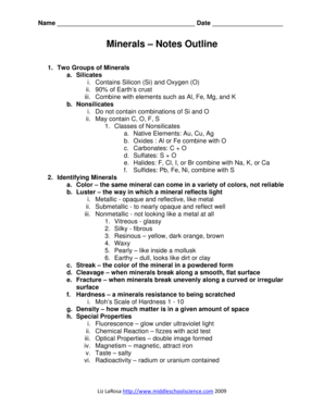 Minerals Notes Outline