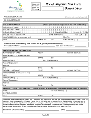 Georgia Pre-K Registration Form