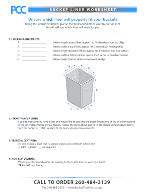 Bucket Liner Work Sheet