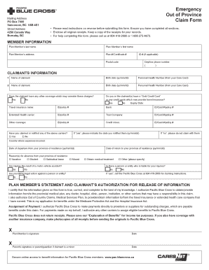 British Columbia Out of Province Emergency Medical Claim Form