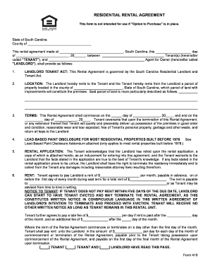 South Carolina Residential Rental Agreement