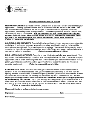 Pediatric No Show and Late Policies Agreement
