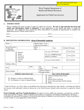 West Virginia Child Care Services Application