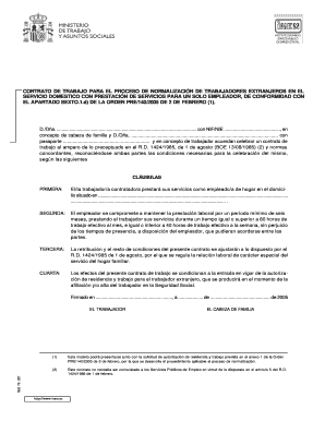 Contrato de Trabajo para el Proceso de Normalización de Trabajadores Extranjeros en el Servicio Doméstico
