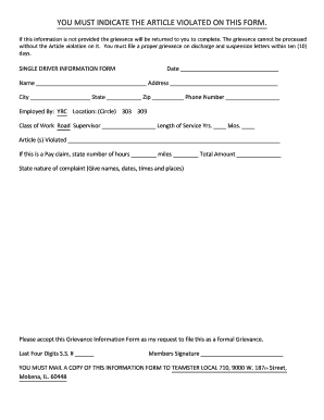 Grievance Information Form