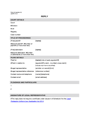Form 8 Reply to Statement of Claim