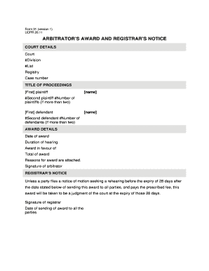 Arbitrator's Award and Registrar's Notice