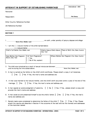 Affidavit in Support of Establishing Parentage