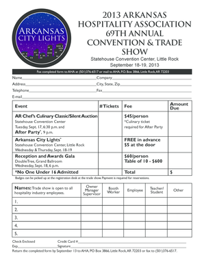 Arkansas Hospitality Association Convention Registration Form