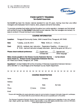 ServSafe Food Safety Training Registration