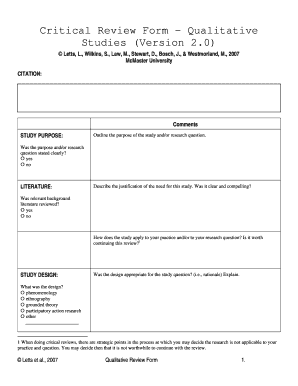 Critical Review Form - Qualitative Studies