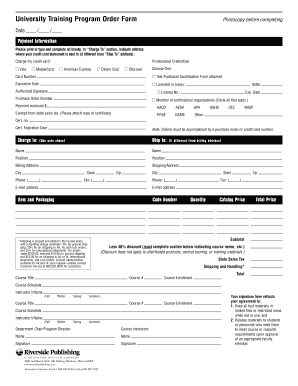 University Training Program Order Form