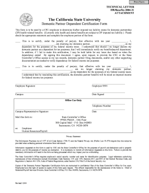 Domestic Partner Dependent Certification Form
