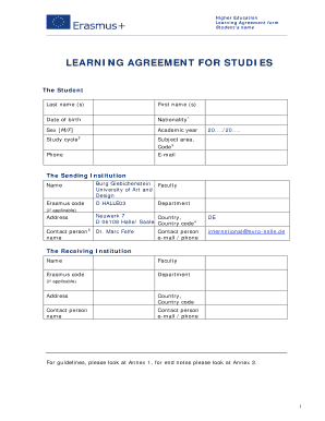 Erasmus Learning Agreement Form