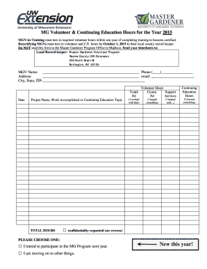 Wisconsin Master Gardener Volunteer Hours Form