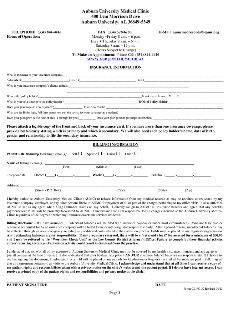 auburn medical form Preview on Page 1