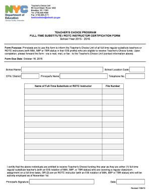 Teacher's Choice Full-Time Substitute Certification Form