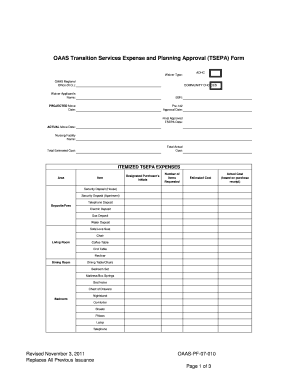 OAAS Transition Services Expense and Planning Approval Form