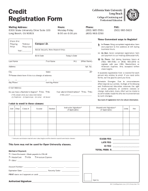 California State University Long Beach Registration Form