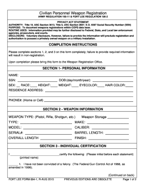 Civilian Personnel Weapon Registration - Fort Lee VA