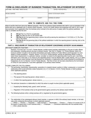 Florida Form 4A Disclosure of Business Transaction