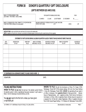 Florida Donor's Quarterly Gift Disclosure Form