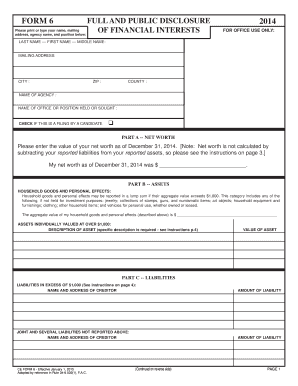 Florida Full and Public Disclosure of Financial Interests Form 6