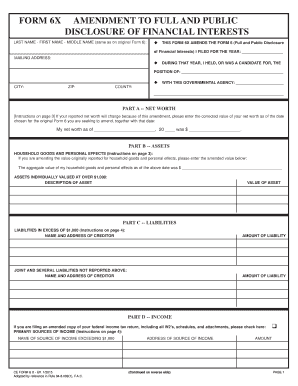 Amendment to Full and Public Disclosure of Financial Interests