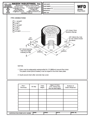 Mason Industries Floor Drain Certification Form