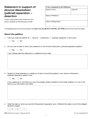 Statement in Support of Desertion Divorce