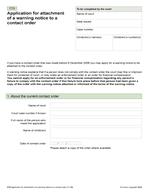 Application for Attachment of a Warning Notice to a Contact Order