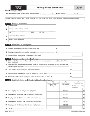 Arizona Form 306 Military Reuse Zone Credit 2014