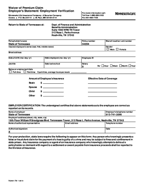 Waiver of Premium Claim Employer Statement