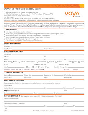 Waiver of Premium Disability Claim Form