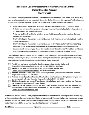 Franklin County Pet Surrender Notice