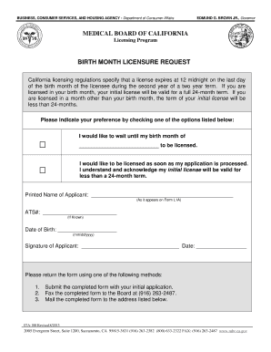 California Birth Month Licensure Request