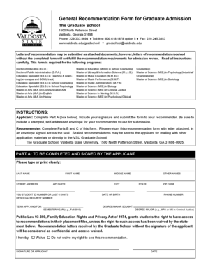 Graduate Admission Recommendation Form