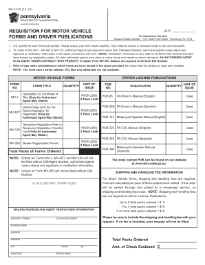 Pennsylvania Motor Vehicle Forms Requisition