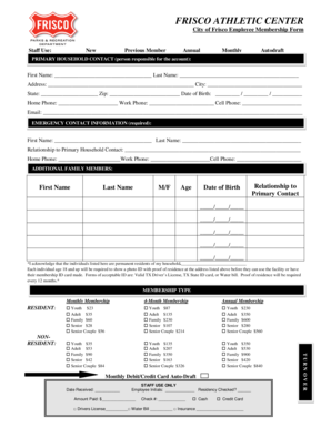 City of Frisco Employee Member Registration Form - friscotexas