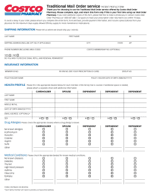 Costco Mail Order Pharmacy Patient Profile Form