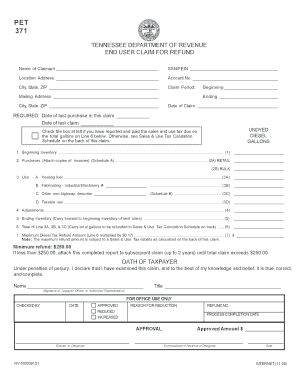 Tennessee End User Claim for Refund