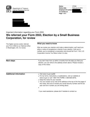 Notice CP266 for Form 2553 Review