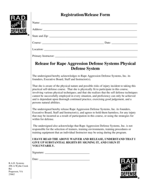 Rape Aggression Defense Systems Release Form