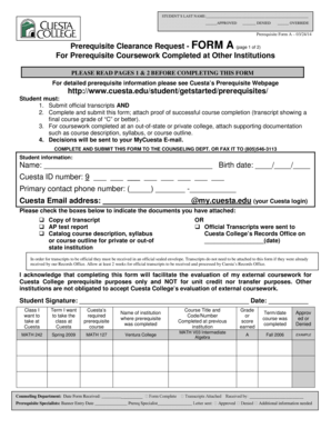 Prerequisite Clearance Request Form