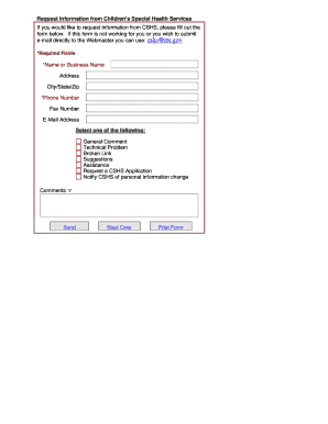 CSHS Information Request Form
