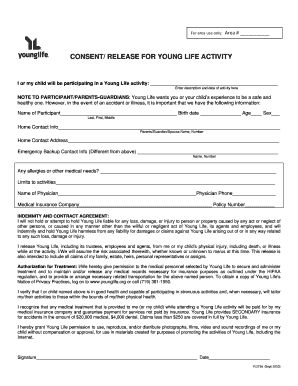 Young Life Activity Consent Release Form