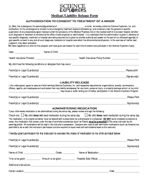 Minor Treatment Consent and Liability Release Form